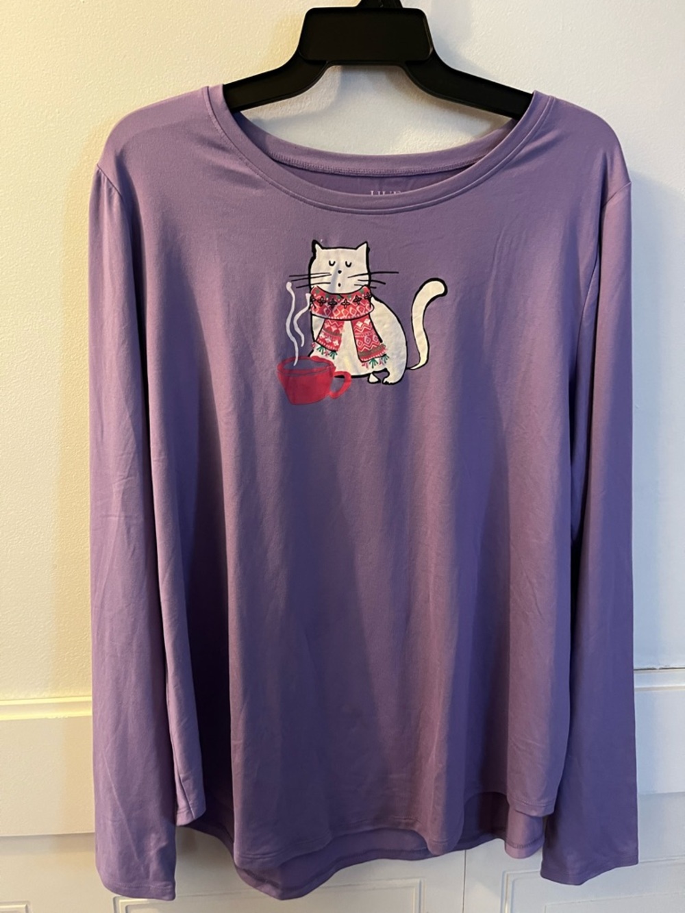 HUE Purple Long-Sleeve Cat Graphic Pajama Tee with Red Accents
